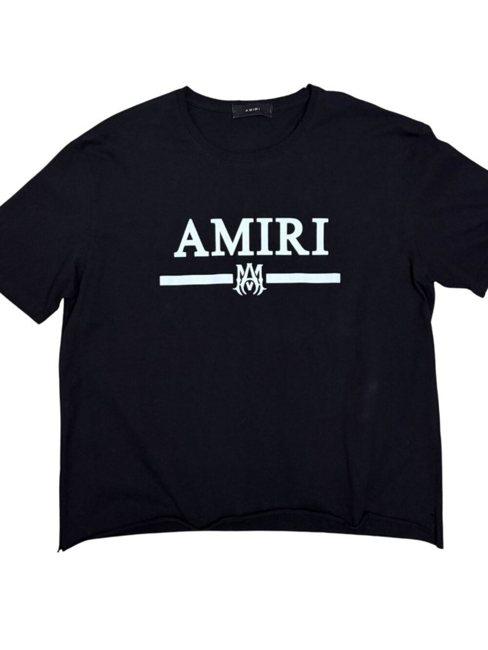 AMIRI Cropped Raw Hem Crop Top Black Logo Tee Shirt Womens Large